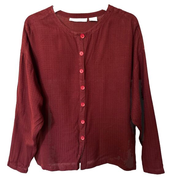Vintage 100% Silk Top Blouse Red Button Up Long Sleeve Sz S Preppy Lightweight - Picture 1 of 11
